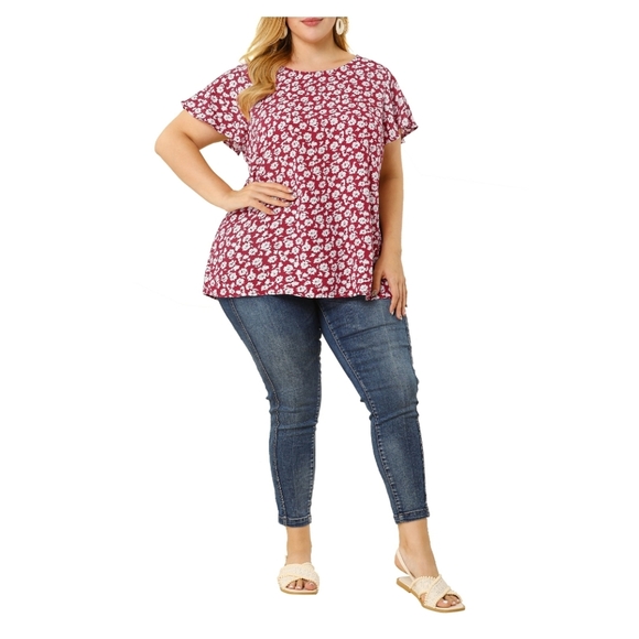 Agnes Orinda Women's Retro Ditsy Floral Short Sleeve Blouse Size 4X - Picture 2 of 10